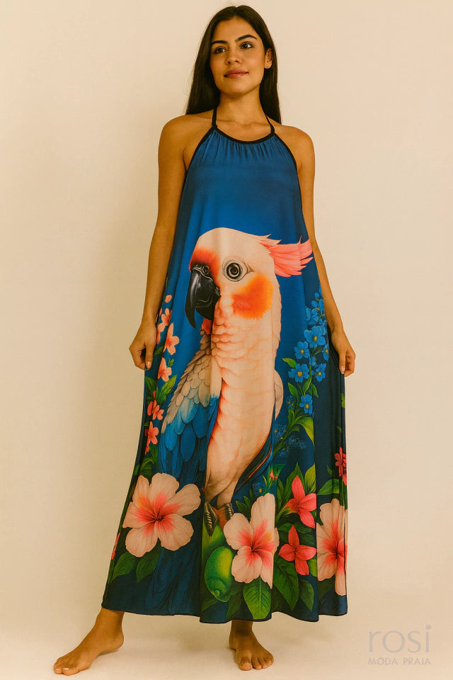 Saída de Praia Vestido Longo Estampa Arara – Tamanho Único