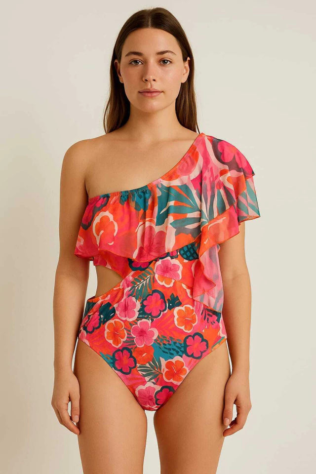 Maiô Mula Manca Floral com Babado e Proteção UV 50+