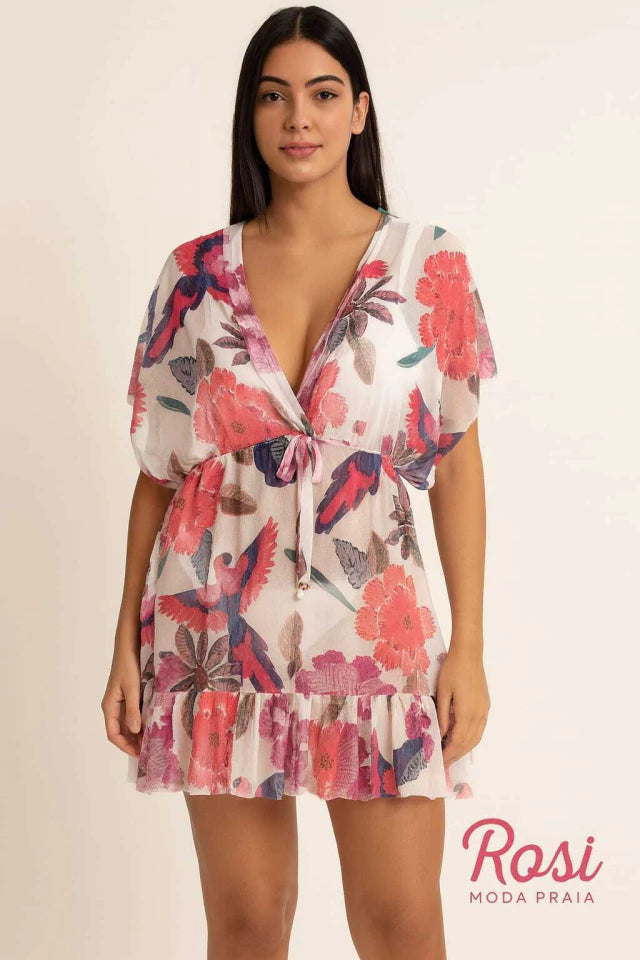 Saída de Praia Curta Estampada com Regulagem – Branco TAM Único